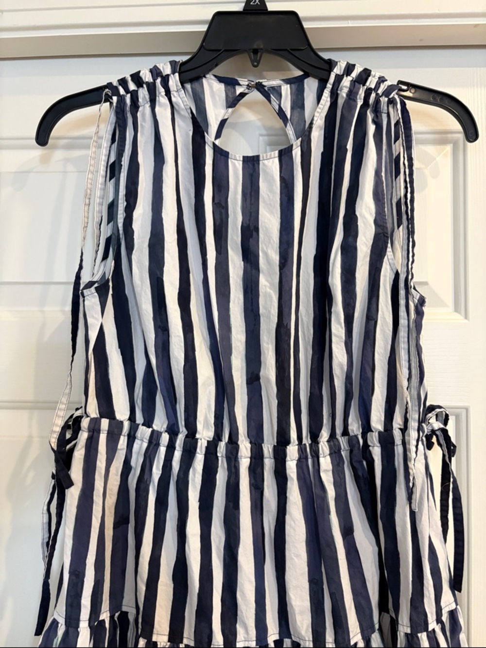 Marie Oliver Blue & White Striped Tie-Shoulder Tiered Midi Dress - Picture 3 of 6